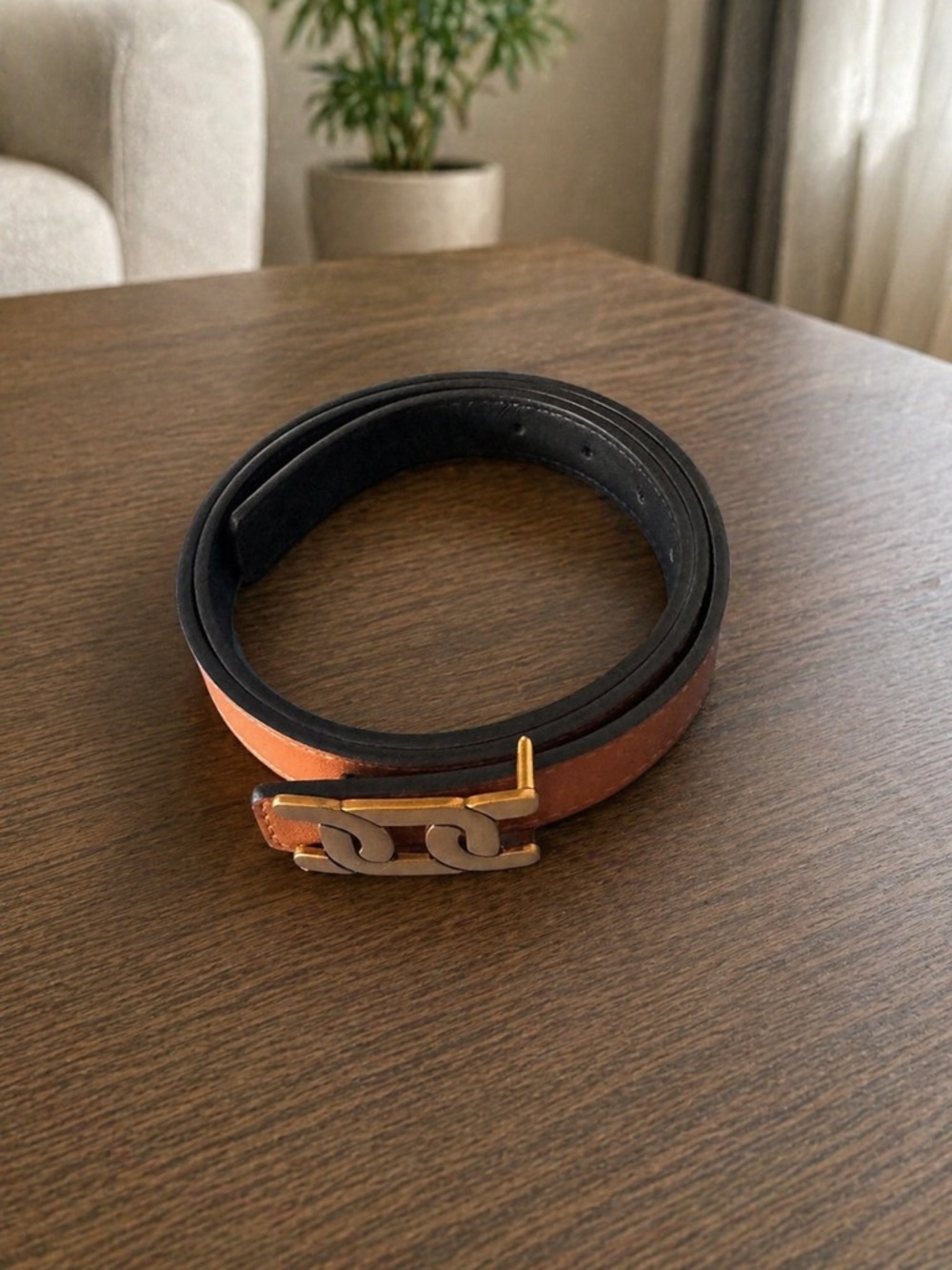 Leather women Belt in Brown and Black with Gold Accent